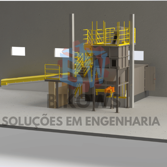 Home 18 Projeto de engenharia para adequação NR-12 do setor de recuperação de areia, com estruturas metálicas, plataformas e acessos industriais.