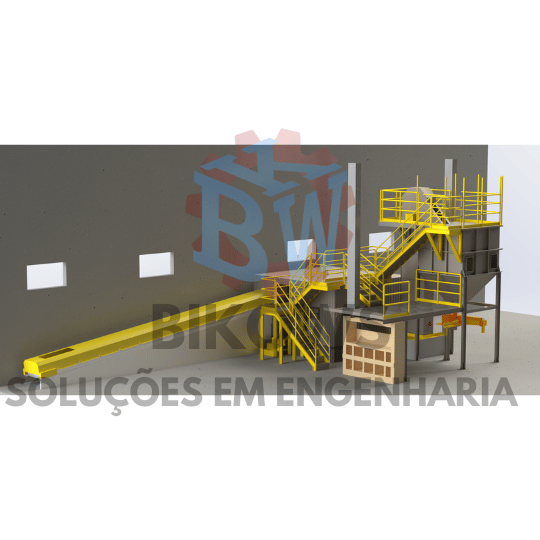 Home 19 Estrutura industrial com escadas e plataformas de acesso para adequação NR-12 em sistema de recuperação de areia