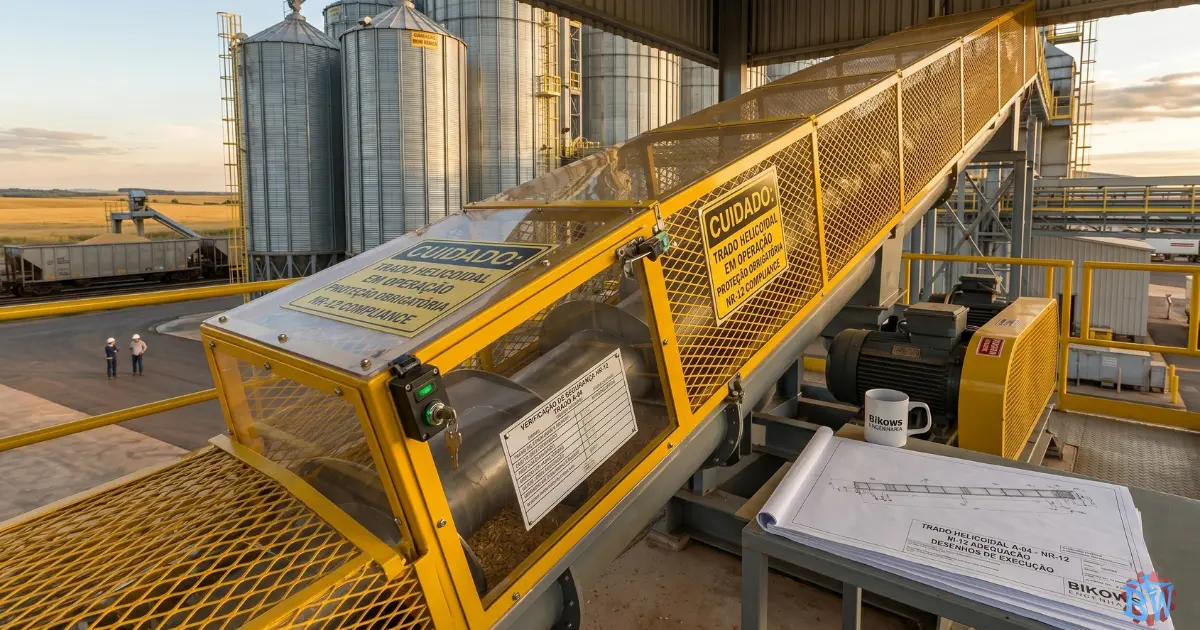 transportador helicoidal com proteção NR-12 instalada em agroindústria