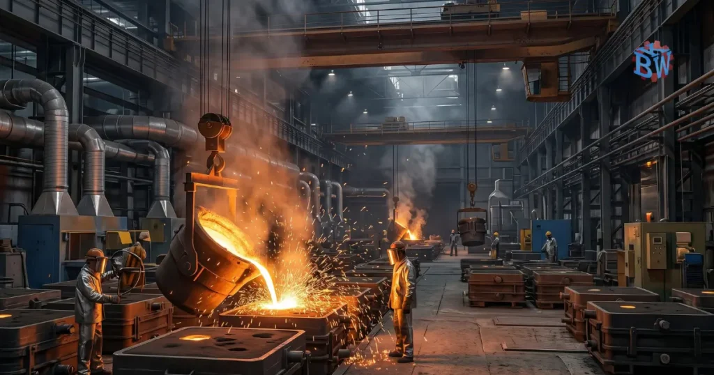 Forno cadin alimentando molde em fundição - Joinville SC